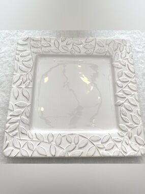 Waverly “Be Leaf Me” White Embossed Leaf Square Serving Platter